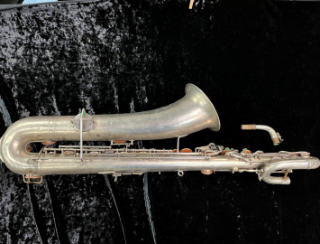 Photo Original Silver Plated Buescher Aristocrat Bari Sax w/ Art Deco Engraving # 284348